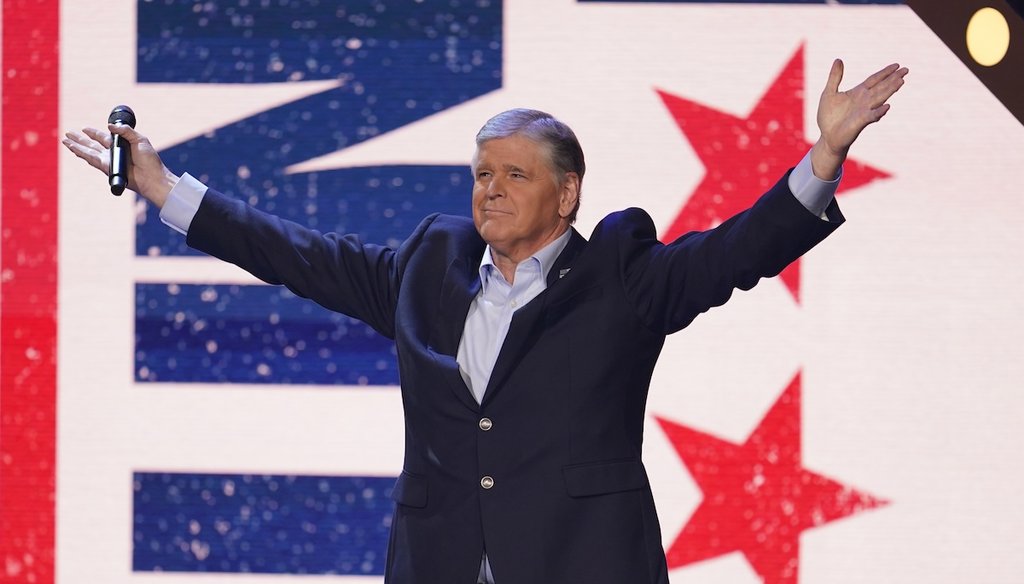 Sean Hannity walks on stage during the Fox Nation's Patriot Awards, Nov. 16, 2023, in Nashville, Tenn. (AP)